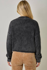 61683 Washed Ribbed Zip-Up Sweater