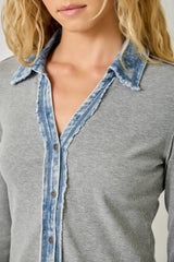60719 Washed Thermal Button Down Top