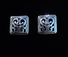 FR5198 Filigree Square Metal Button Clip Earrings