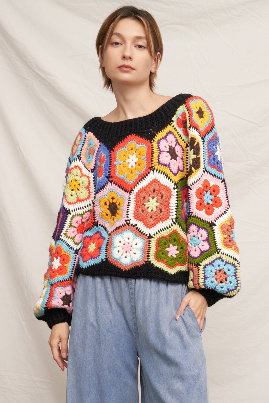 Chunky Oversized Granny Squared Crochet Sweater