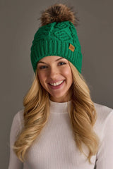 Bright Classic Green Cable Knit Pom Hat