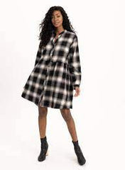 Renuar Long Sleeve Flair Plaid Cotton Flannel Dress R5012