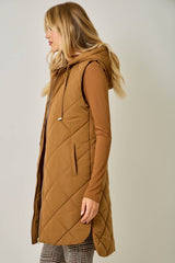 61143 Quilted Puffer Long Hoodie Vest