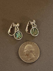 FR2411  Abalone Round Clip Dangle Metal Earrings