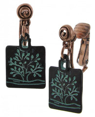 FR6249 Patina Tree of Life Square Clip Earrings
