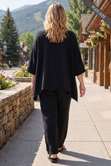 PLUS SIZE 100% Cotton Poncho Style Top + Pull On Pant Set