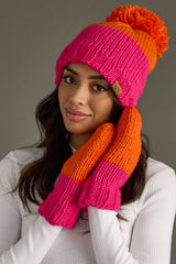 Orange & Pink Color Block Pom Hat