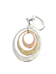 FR2403 TRI-Tone Layered Multi-Oval Hammered Clip Earrings