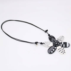 Black and White Garden Flower Pendant Necklace