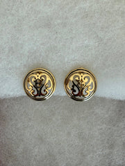 FR7193 Gold Filigree Round Metal Button Clip Earrings