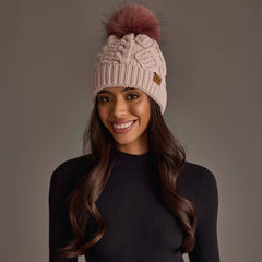 Lt. Pink Cable Knit Hat with Dk. Pink Pom