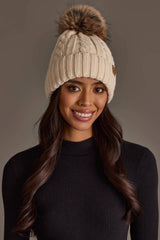 Cream Cable Knit Design Pom Hat