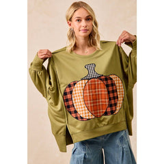 PLAID PUMPKIN PATCHWORK FRENCH TERRY SWEATSHIRT