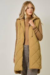 61143 Quilted Puffer Long Hoodie Vest