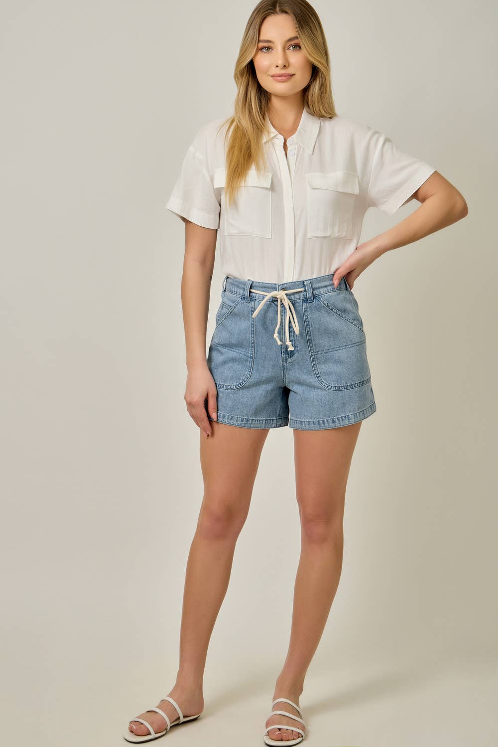 61487 Denim Washed Pull-On Shorts