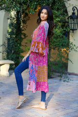 3/4 Bell Sleeve Cover-Up: Rose Meadown Patchwork