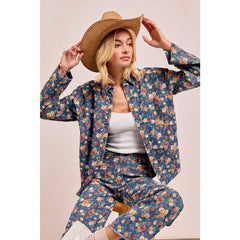 WASHED FLORLA PRINT DENIM JACKET