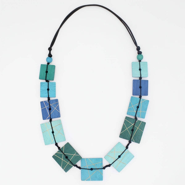 Blue Wooden Mosaic Necklace