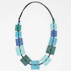Blue Wooden Mosaic Necklace