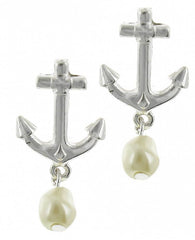 FR4839 Anchor Pearl Clip Dangle Metal Earrings