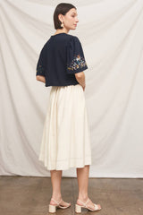 Short Sleeve Embroidered Tie-Front Top