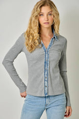 60719 Washed Thermal Button Down Top