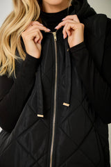 61143 Quilted Puffer Long Hoodie Vest