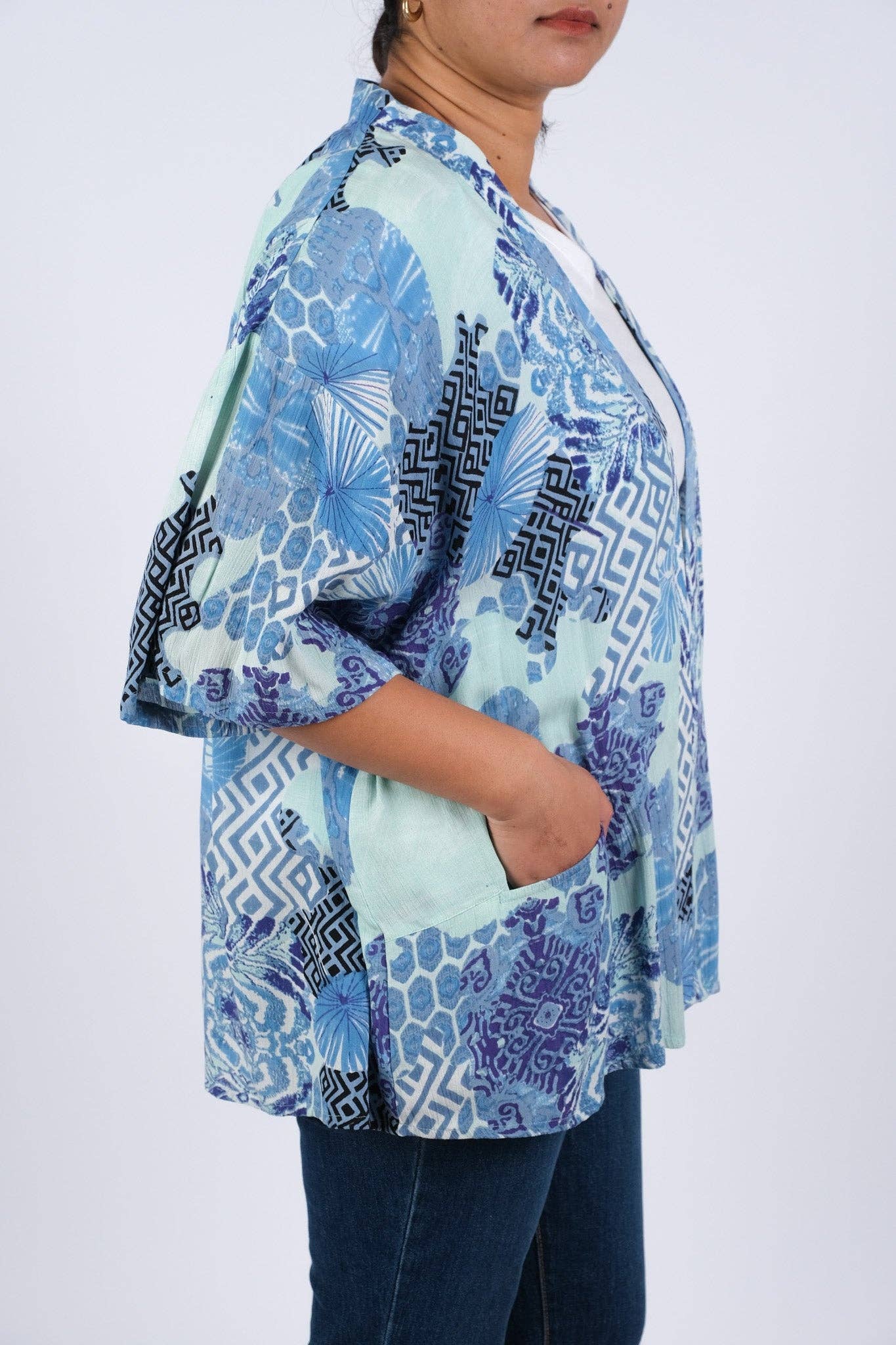 Enchanting Blue Meadow Blockprint Cardigan