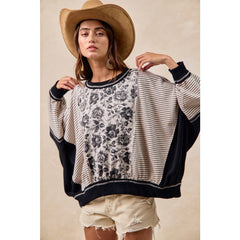 ROSE TWILL AND STRIPE MIX AND MATCH TOP