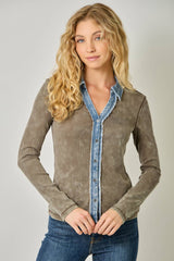 60719 Washed Thermal Button Down Top