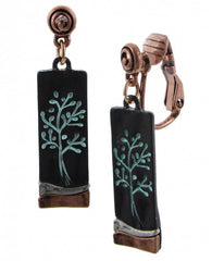 FR5941 Patina Tree of Life Tri-Tone Rectangle Clip Earrings