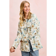FLOWER PRINTED DENIM JACKET WITH MULTIPLE POCKET