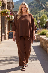 PLUS SIZE 100% Cotton Poncho Style Top + Pull On Pant Set