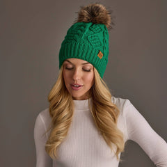 Bright Classic Green Cable Knit Pom Hat