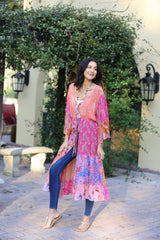 3/4 Bell Sleeve Cover-Up: Rose Meadown Patchwork
