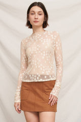 Floral Lace Long Sleeve Mesh Top