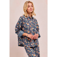 WASHED FLORLA PRINT DENIM JACKET