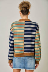 71493 Mixed Stripe Suede Accent Polo Pullover