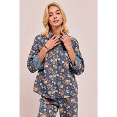WASHED FLORLA PRINT DENIM JACKET
