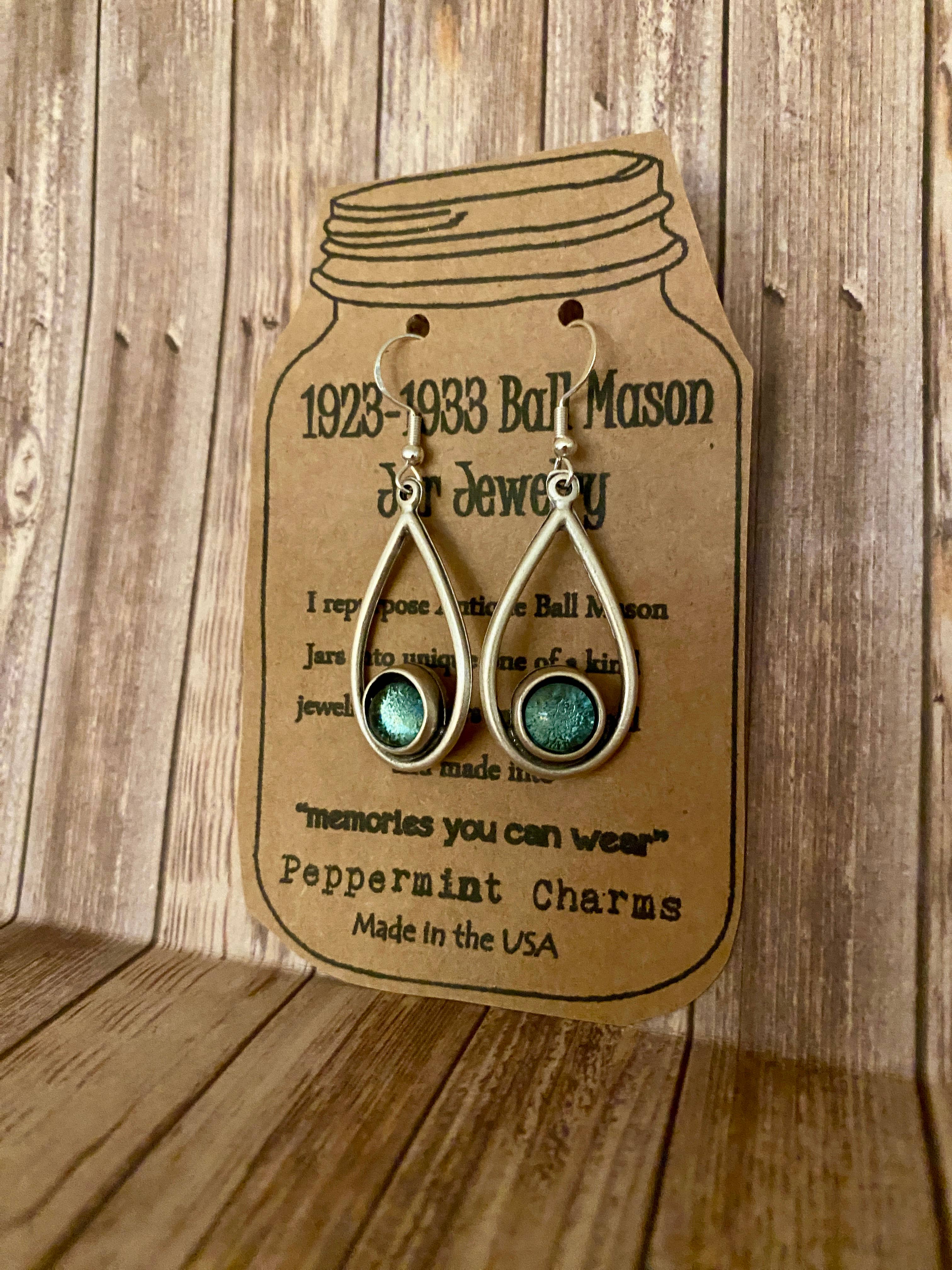 Antique Ball Jar teardrop earrings sterling silver wires