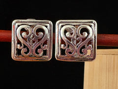 FR5198 Filigree Square Metal Button Clip Earrings
