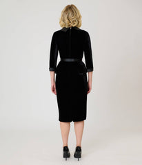 Unique Vintage Black Velvet Peplum Cooper Suit Dress