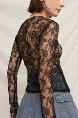 Floral Lace Long Sleeve Mesh Top