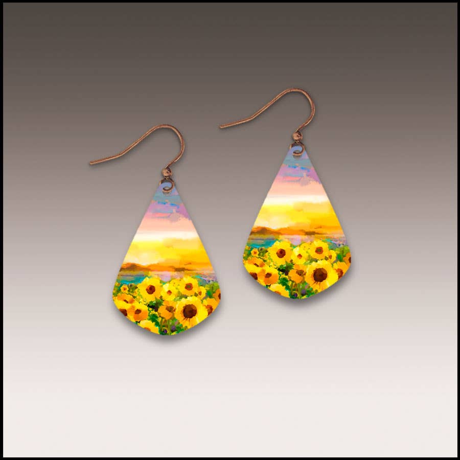 Sunflower Field Short Drop Handmade Earrings