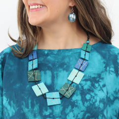 Blue Wooden Mosaic Necklace