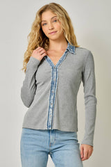 60719 Washed Thermal Button Down Top