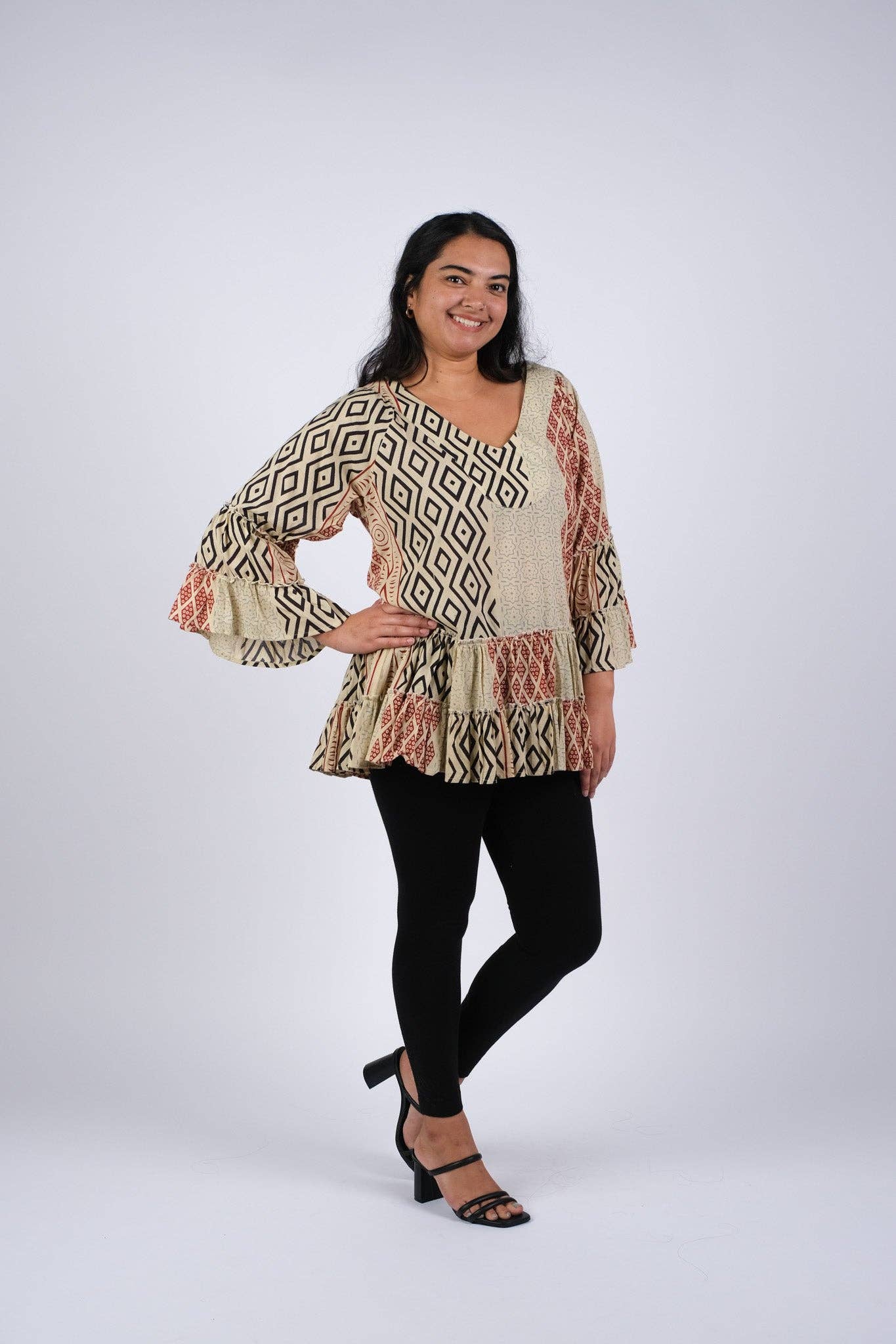 Abstract Mocha Patchwork Tunic