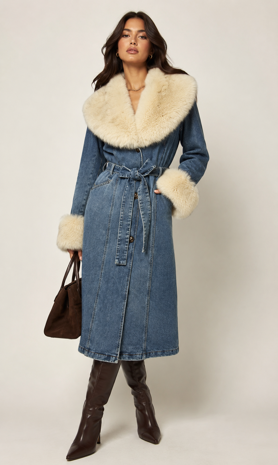 CLADC0031: Aspen Denim Fur Coat