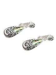 FR3467 Abalone Filigree Teardrop Clip on Dangle Earrings