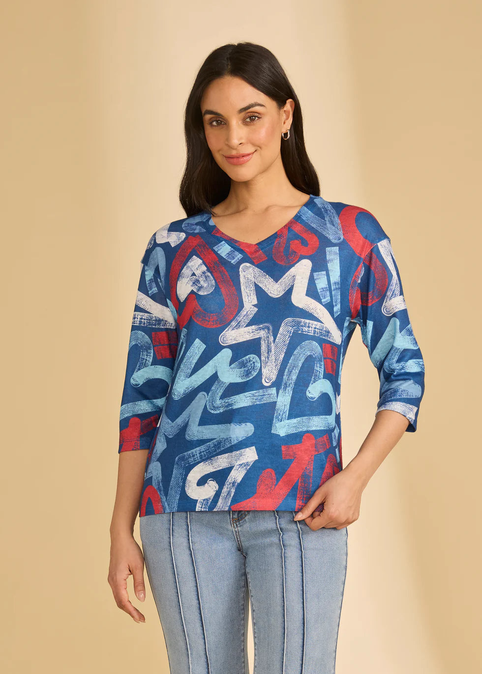 FDJ 3/4 Sleeve V-Neck Top in Pop
